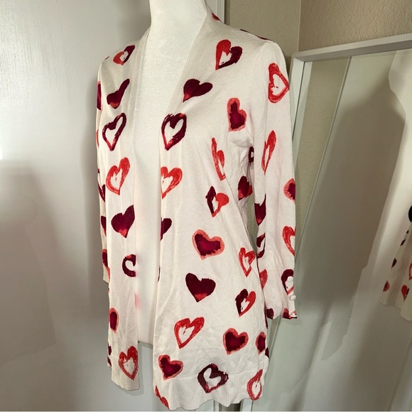 Heart Pattern Cardigan lightweight sweater open front size Medium - Picture 2 of 4